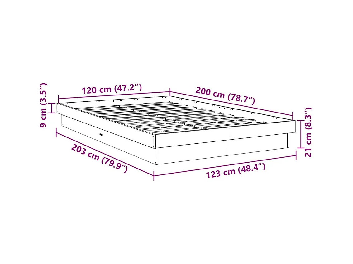 Estrutura de cama sem colchão 120x200 cm madeira de carvalho