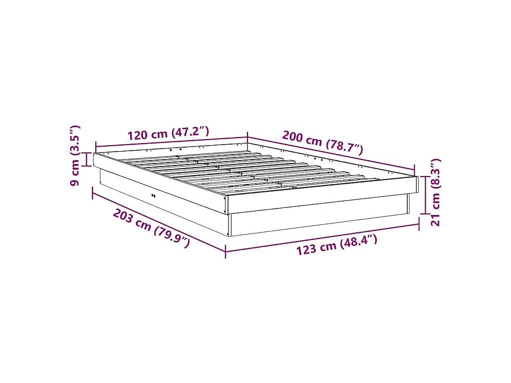 Struttura Letto Senza Materasso 120x200 cm in Legno di Rovere