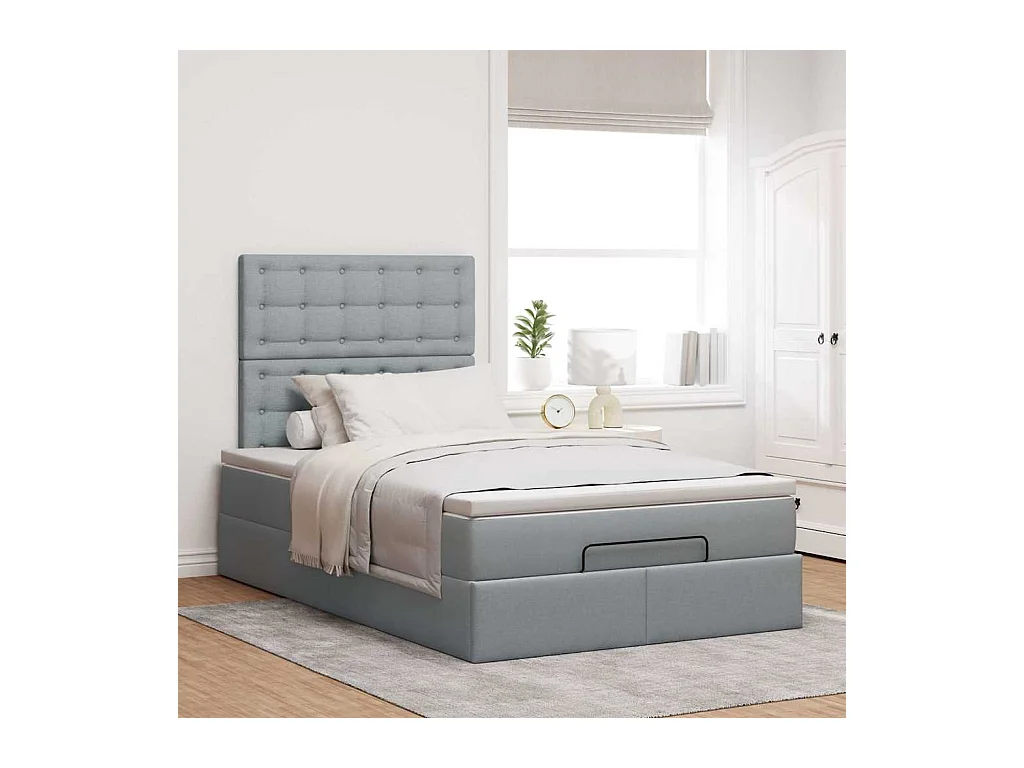 Cadre de lit ottoman et matelas gris clair 120x200 cm tissu