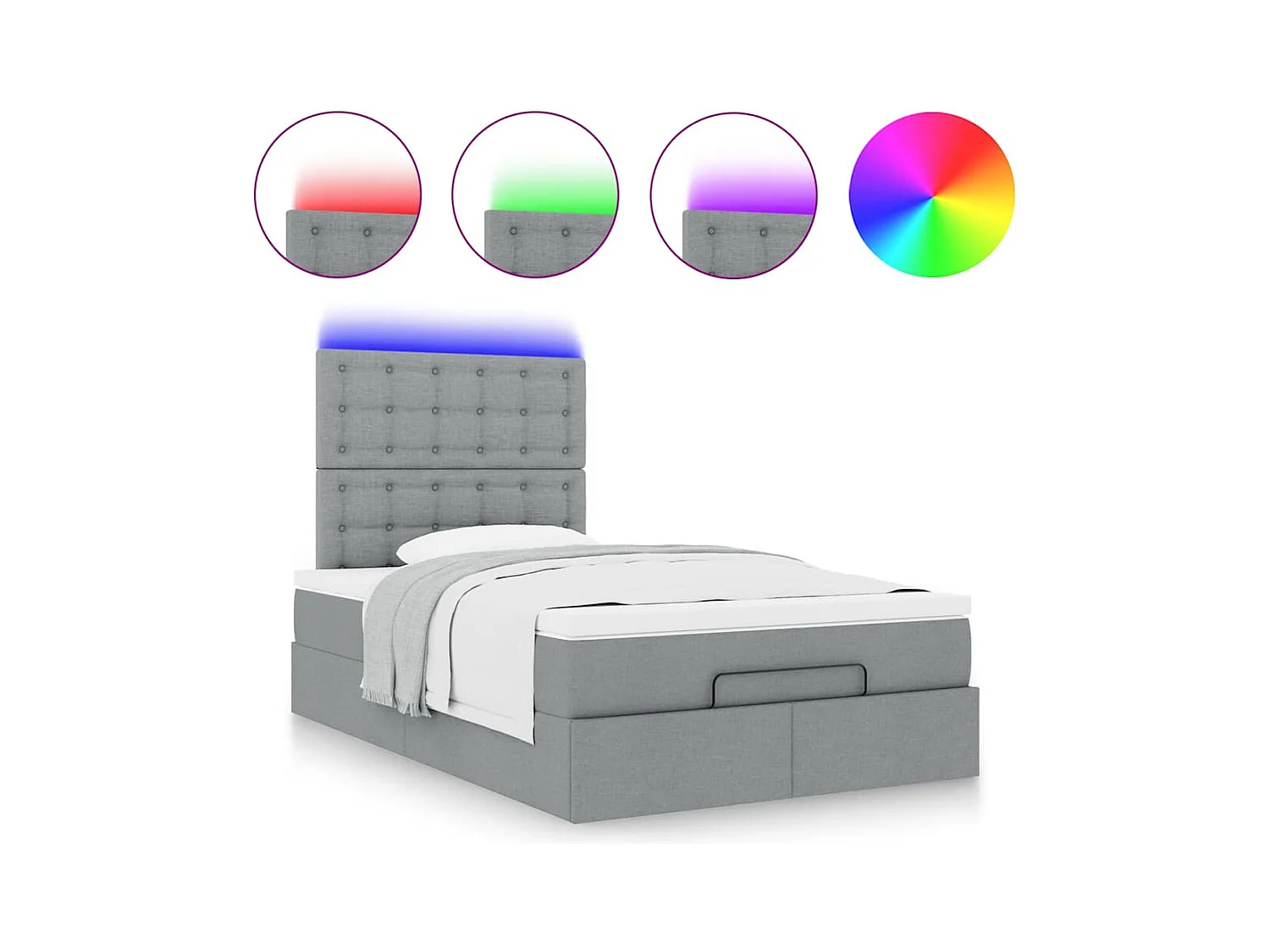 Cadre de lit ottoman et matelas gris clair 120x200 cm tissu