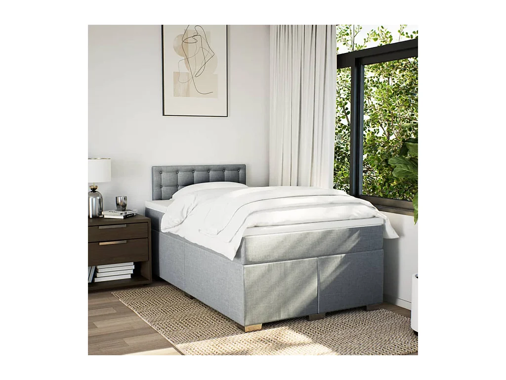 Sommier à lattes de lit et matelas gris clair 120x190 cm tissu