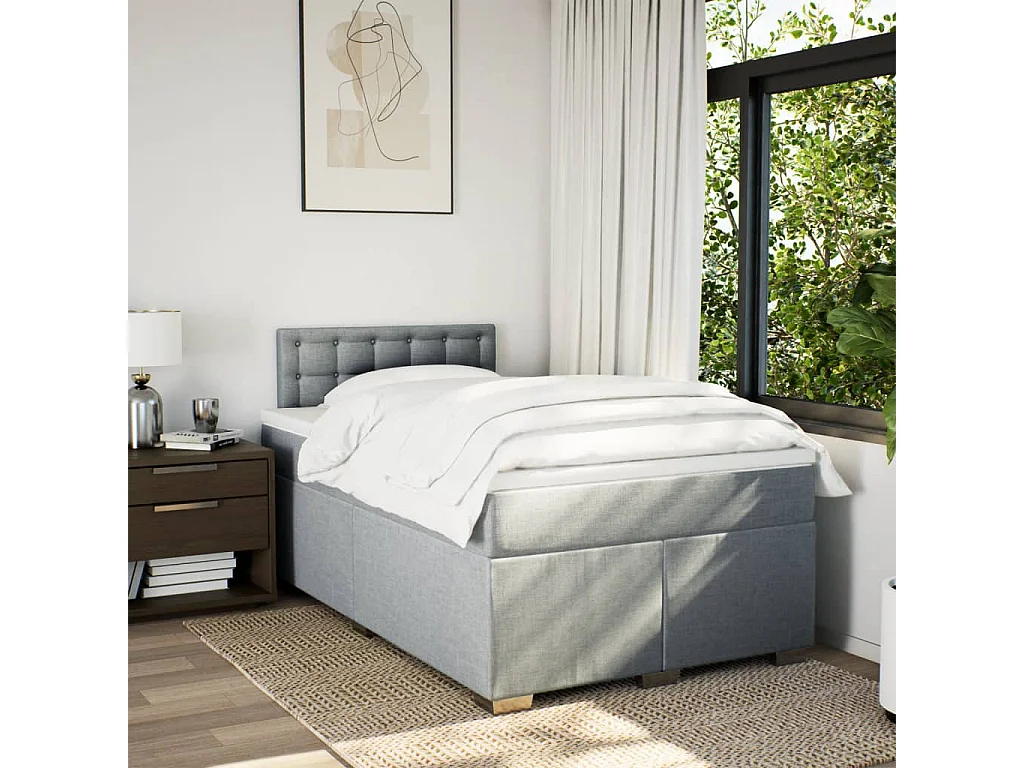 Cama box spring con colchón tela gris claro 120x190 cm
