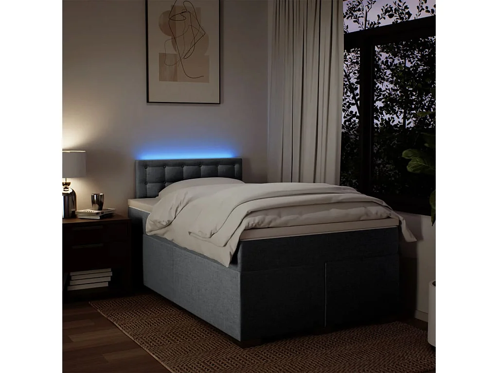 Cama box spring con colchón tela gris claro 120x190 cm
