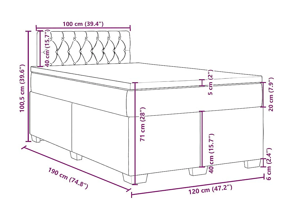 Cama boxspring c/ colchão 120x190cm tecido castanho-acinzentado
