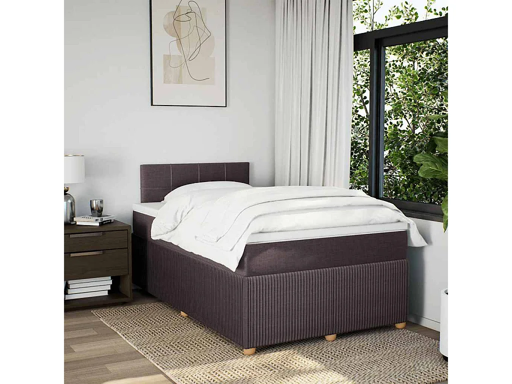 Cama box spring con colchón tela marrón oscuro 120x190 cm