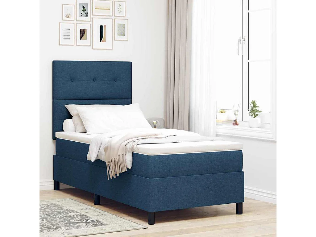 Letto a molle con cuscino con testiera Blu 100 x 200 cm Tessuto