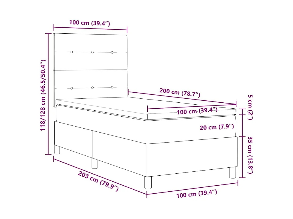 Letto a molle con cuscino con testiera Blu 100 x 200 cm Tessuto
