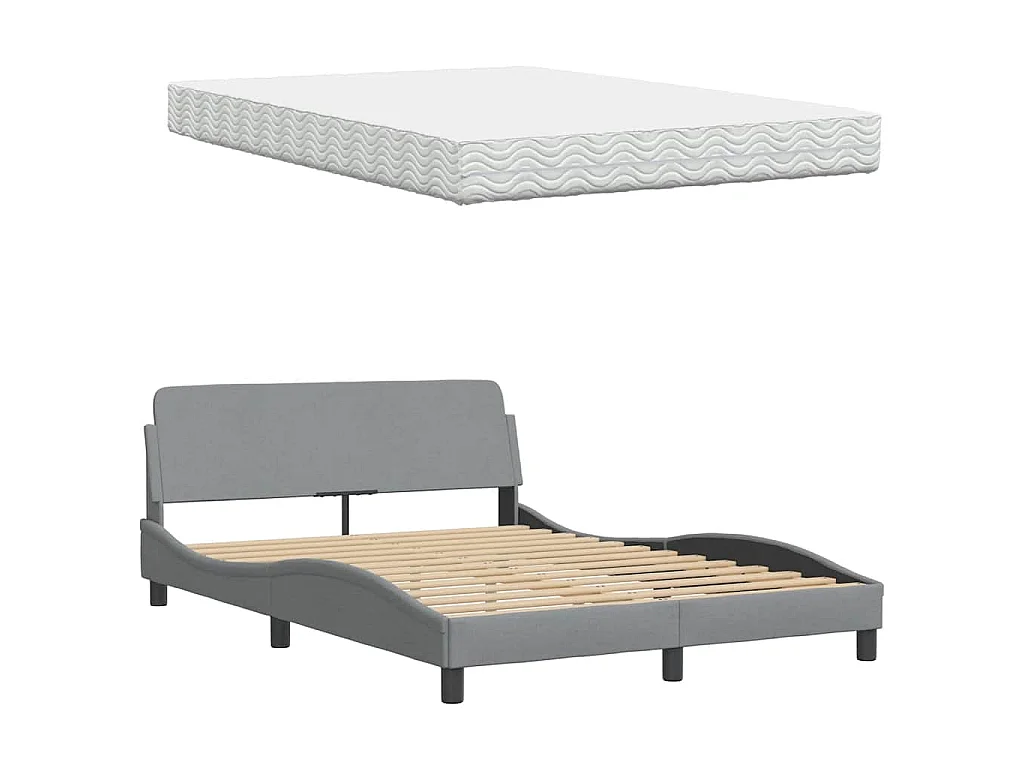 Lit avec matelas Hanko gris clair 120x200 cm tissu