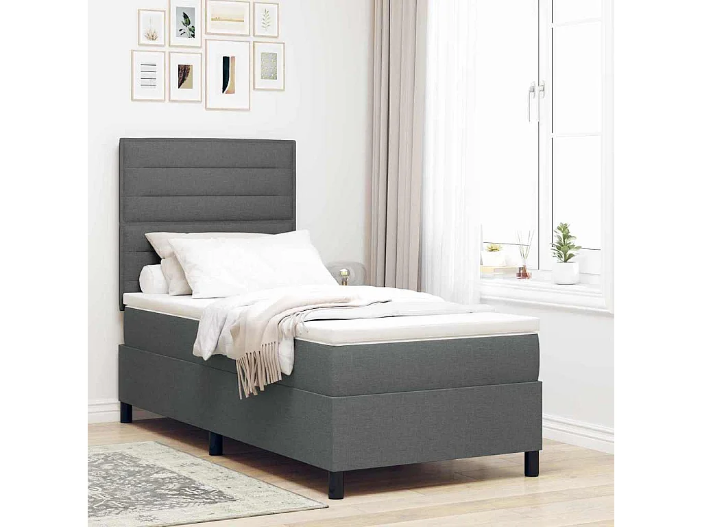 Boxspringbett mit Matratze Dunkelgrau 100 x 200 cm Stoff