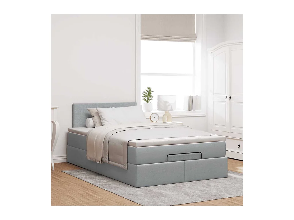 Lit ottoman avec matelas gris clair 120x190 cm tissu