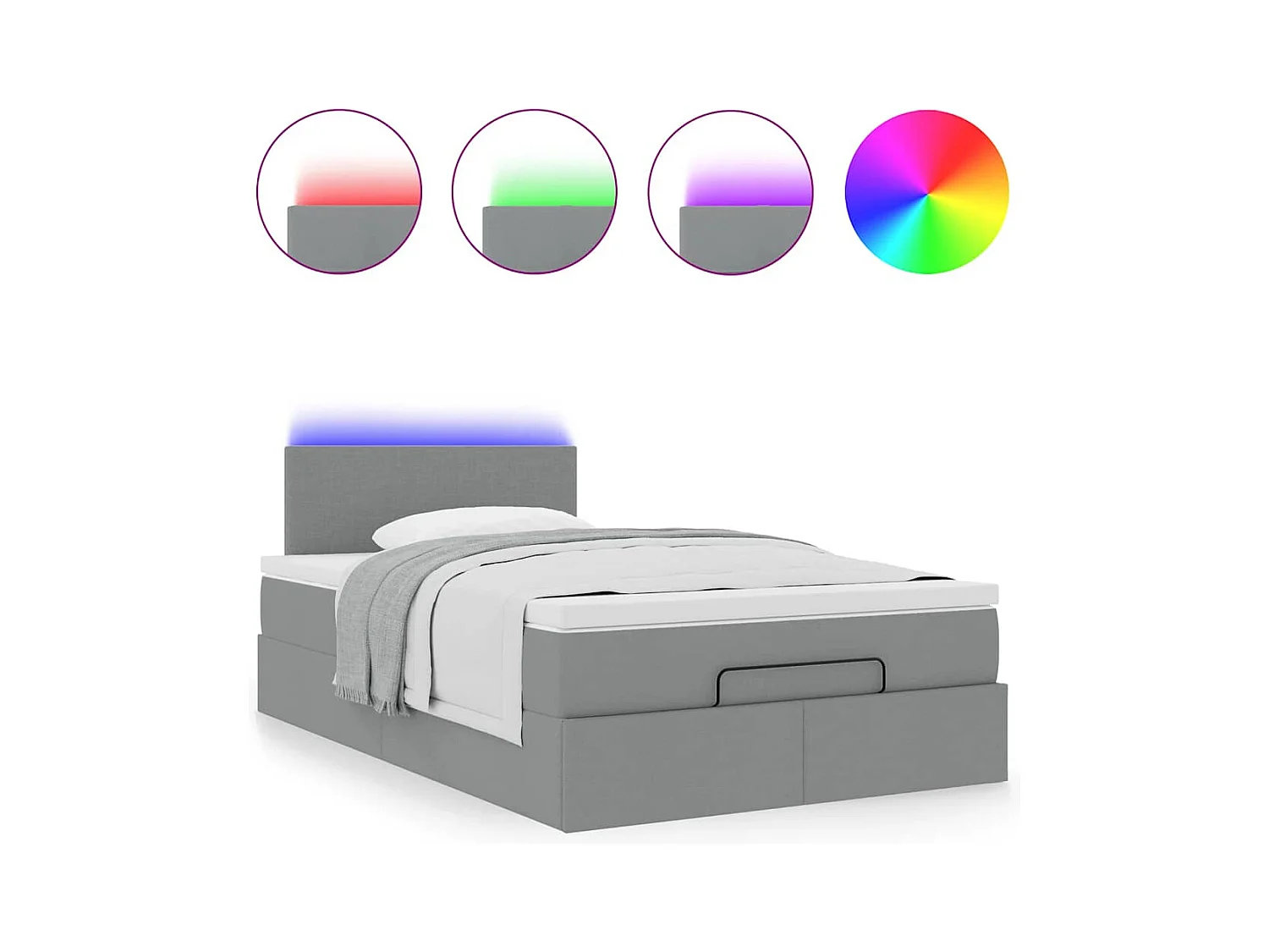 Lit ottoman avec matelas gris clair 120x190 cm tissu