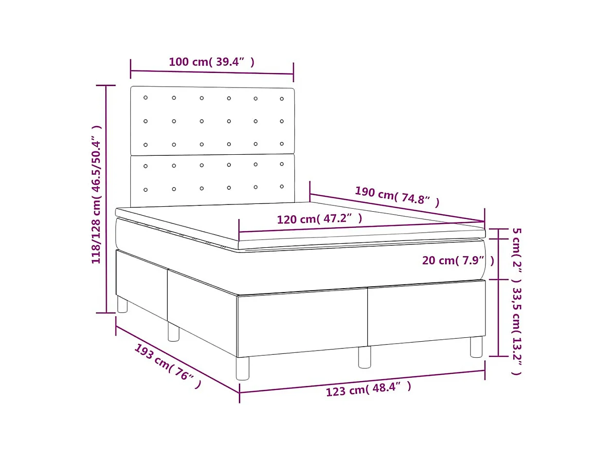 Boxspringbett mit Matratze & LED Taupe 120x190 cm Stoff
