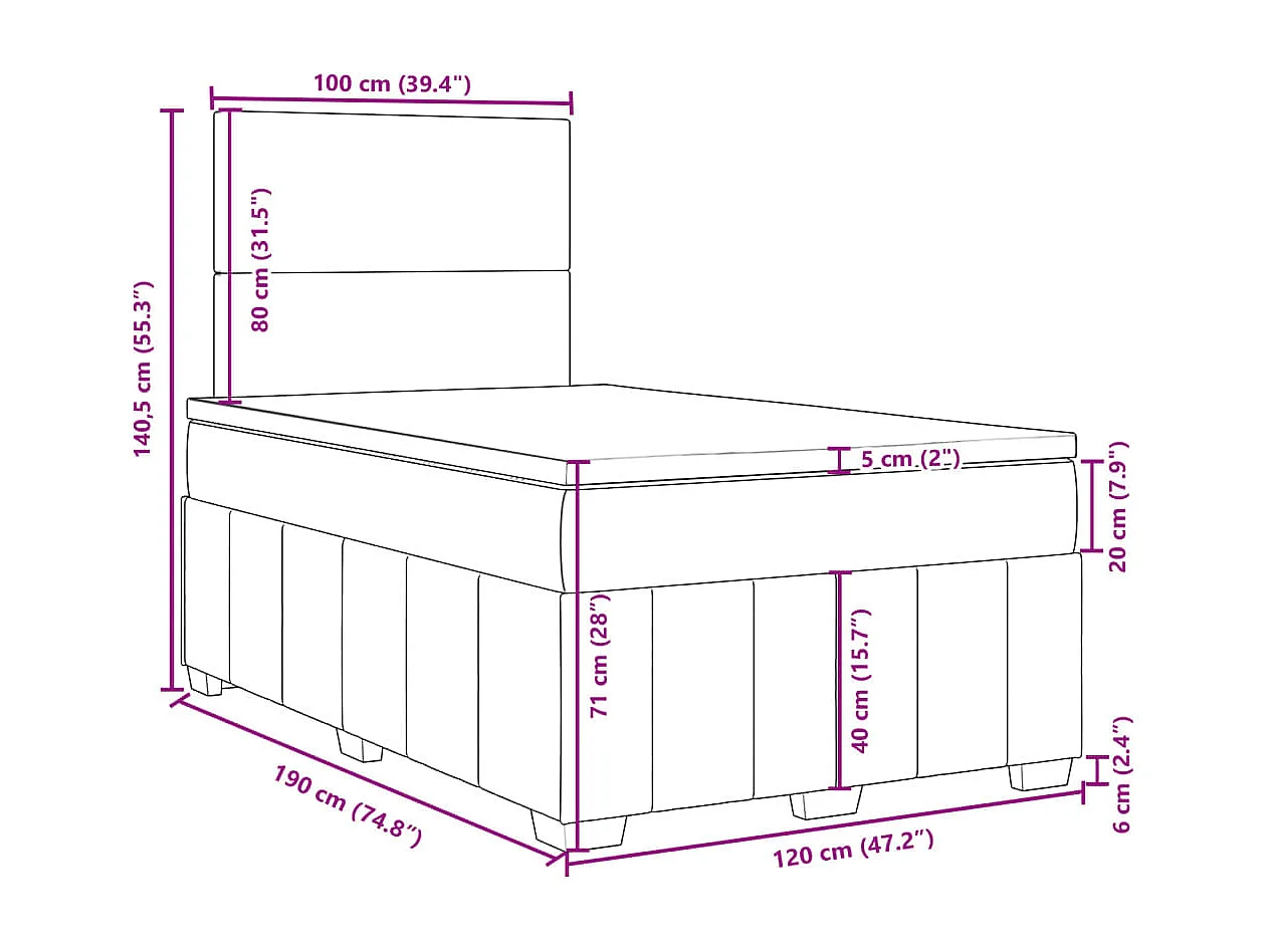Cama boxspring c/ colchão 120x190cm tecido castanho-acinzentado