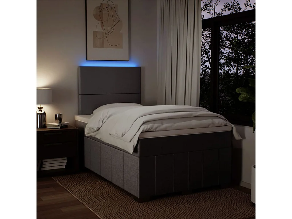 Cama boxspring c/ colchão 120x190cm tecido castanho-acinzentado