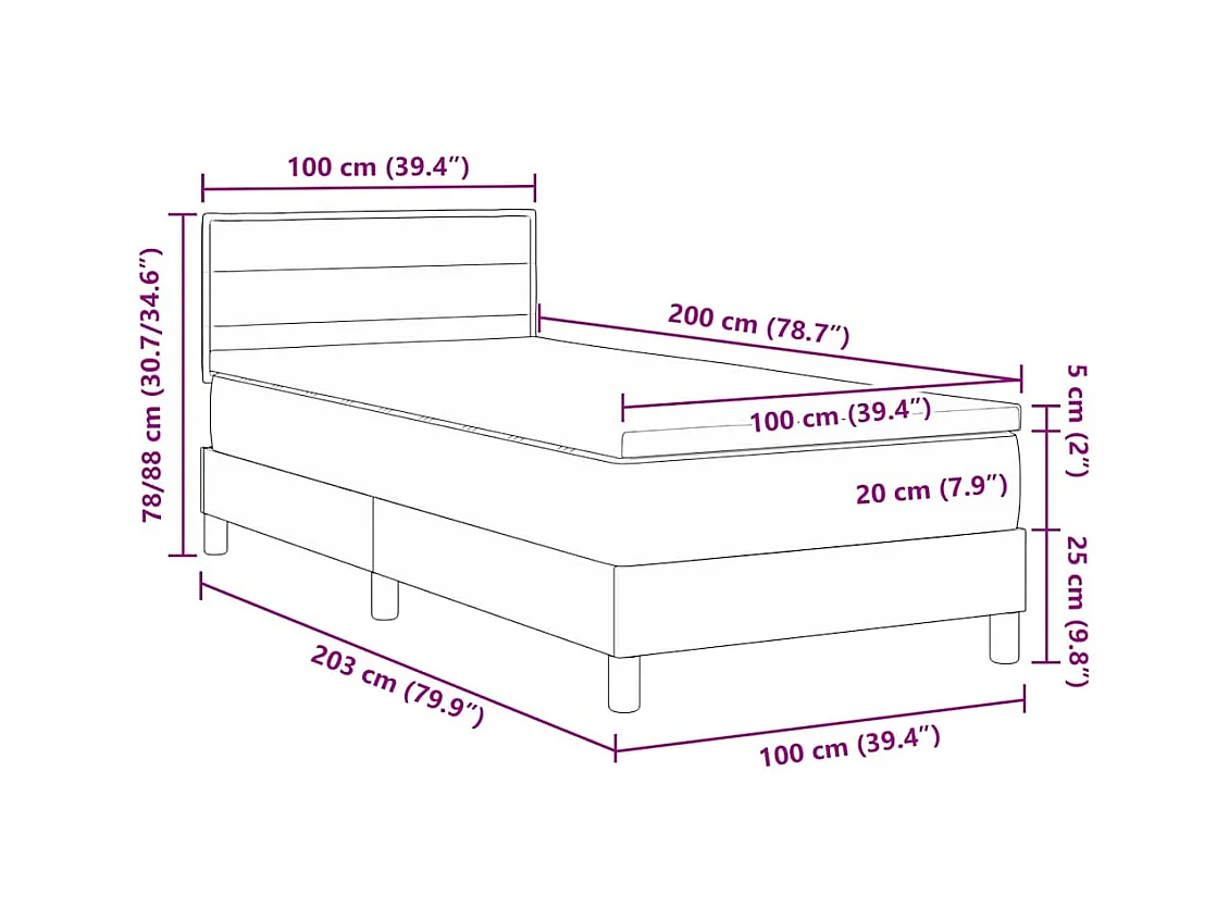 Lit à ressorts avec matelas Marron foncé 100 x 200 cm tissu
