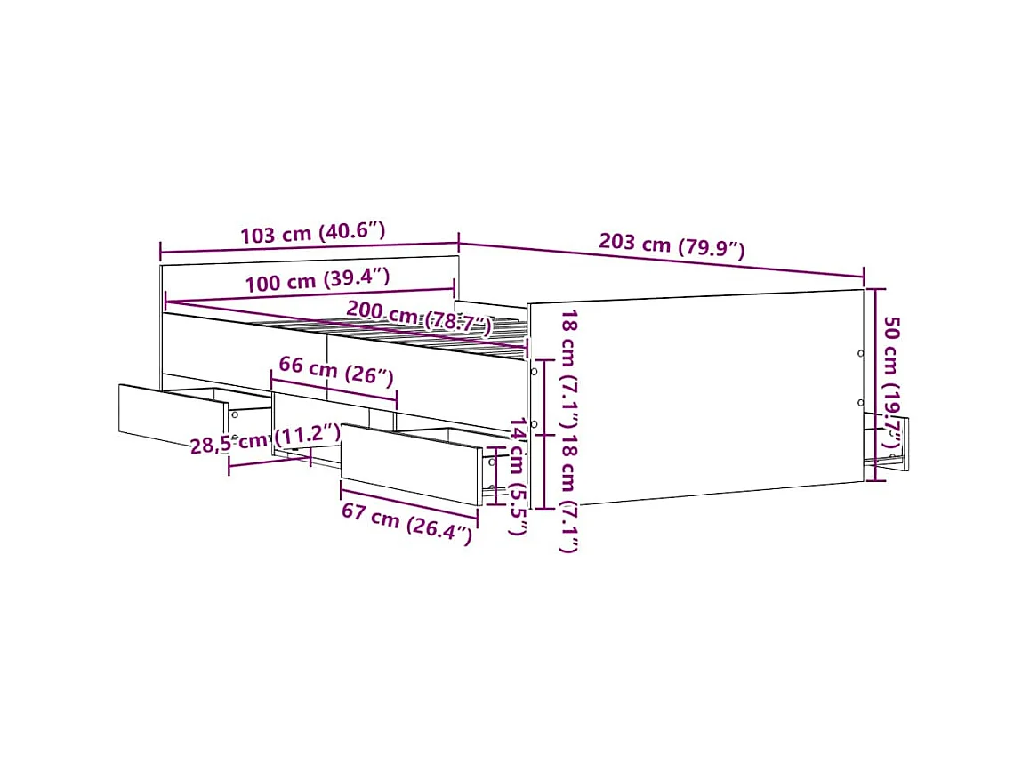Cadre de lit Chêne noir 100 x 200 cm Bois d'ingénierie