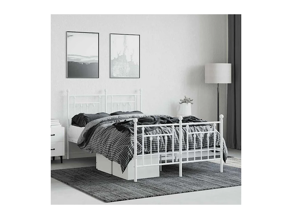 Giroletto con Testiera e Pediera Metallo Bianco 120x200 cm