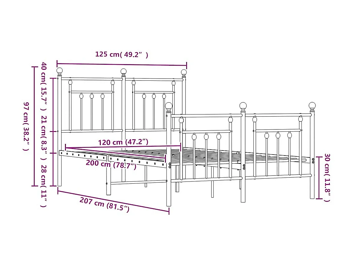 Bettgestell mit Kopf- und Fußteil Metall Weiß 120x200 cm