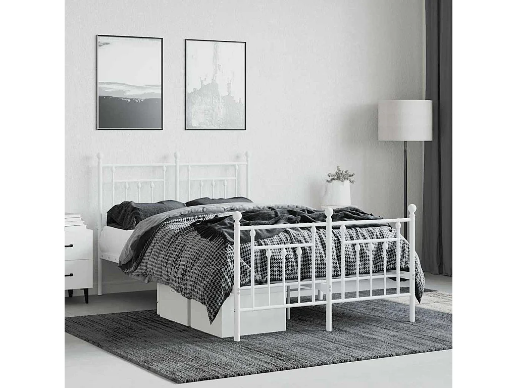 Giroletto con Testiera e Pediera Metallo Bianco 120x200 cm