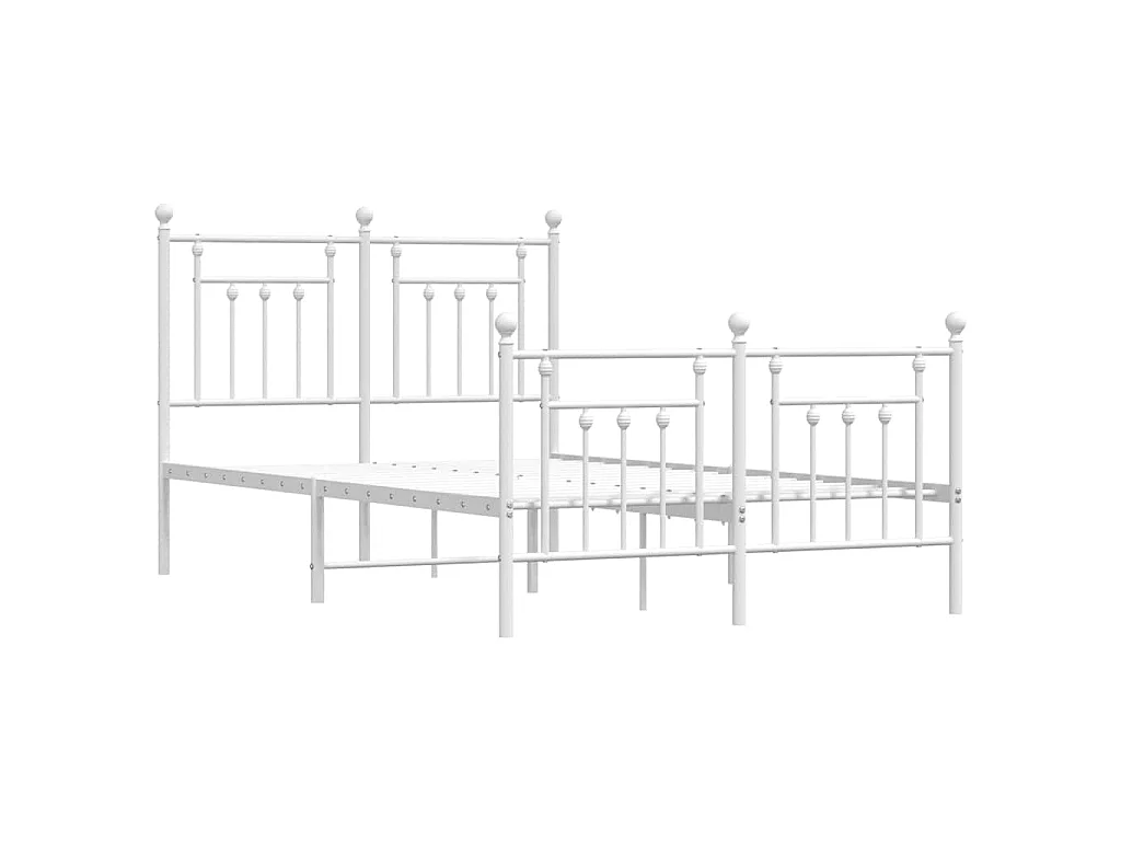 Cadre de lit métal sans matelas et pied de lit blanc 120x200 cm