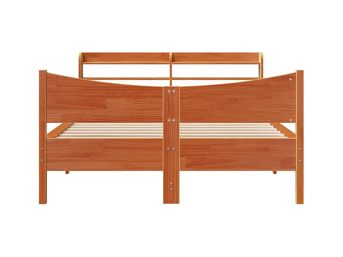 Cadre de lit avec tête de lit cire marron 120x190cm bois de pin