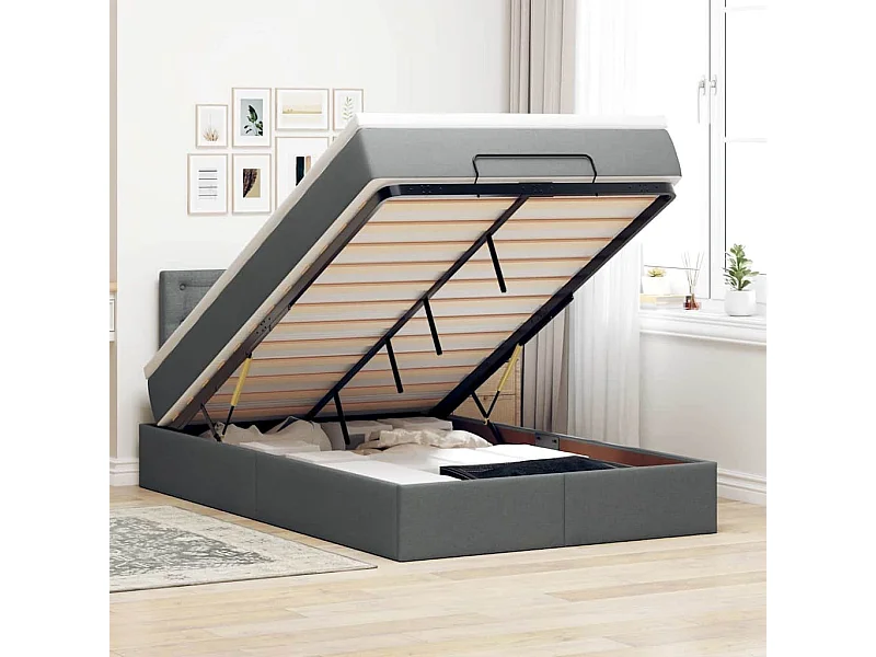 Bed poef met matras en LED's 120x200 cm stof donkergrijs