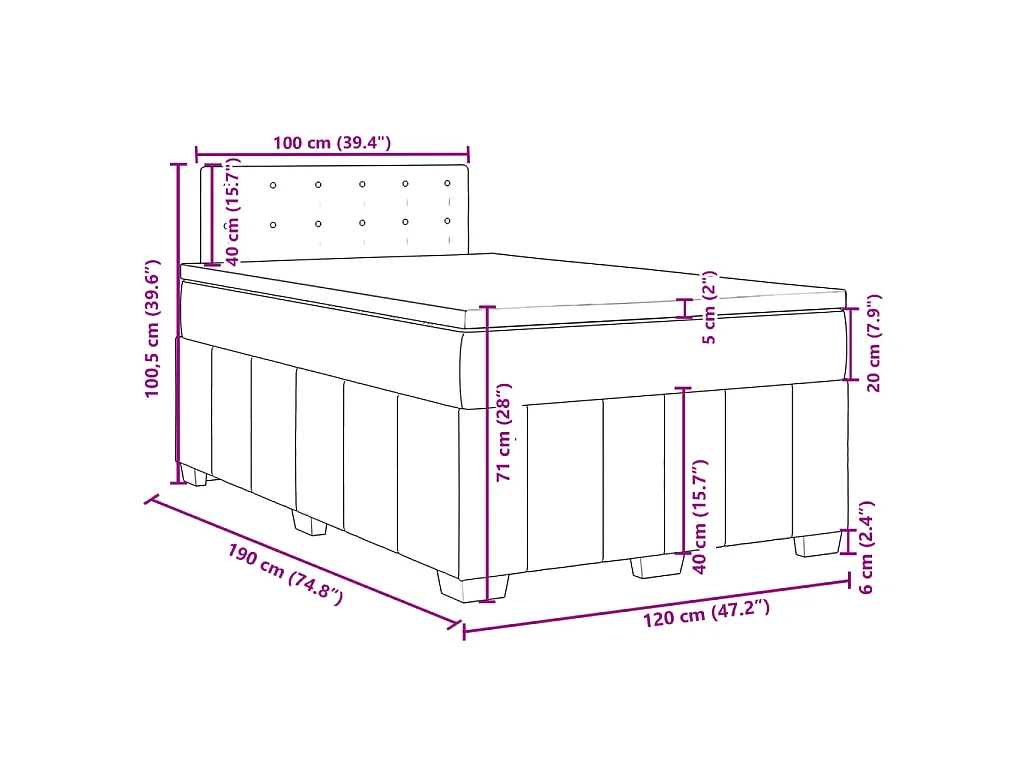 Boxspringbett mit Matratze Schwarz 120x190 cm Stoff