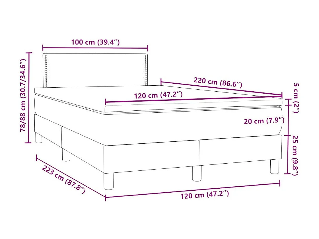 Boxspringbett mit Matratze & LED Rosa 120x220 cm Samt