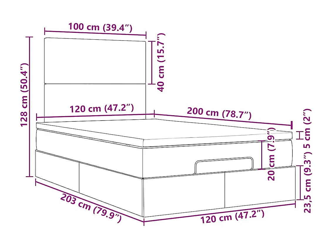 Estrutura cama otomana colchões 120x200cm veludo azul escuro