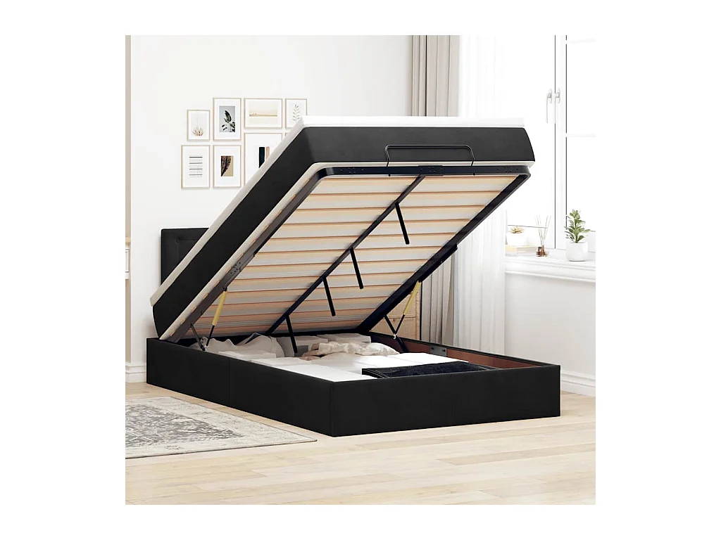 Ottoman-Bett mit Matratze Schwarz 120x200 cm Samt
