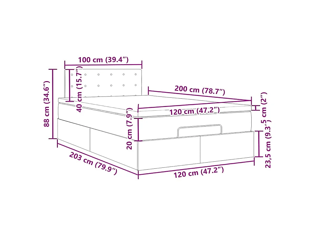 Ottoman-Bett mit Matratze Schwarz 120x200 cm Samt