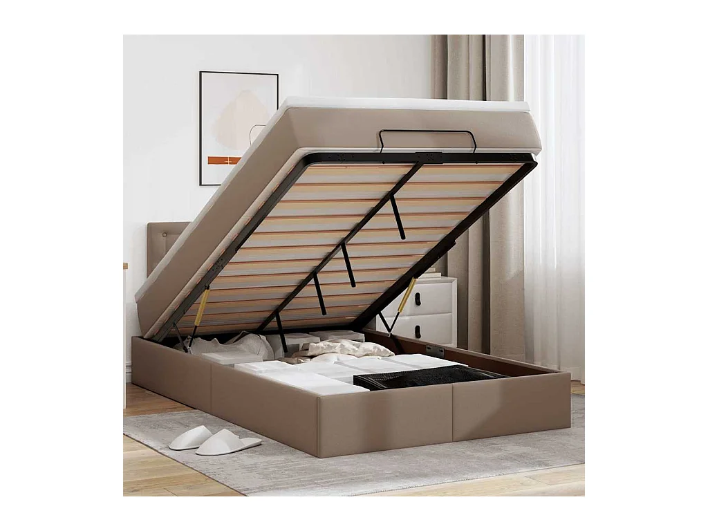 Ottoman-Bett mit Matratze Cappuccino-Braun 120x200cm Kunstleder