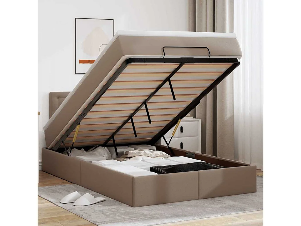 Ottoman bed met matras 120x200cm kunstleer cappuccinokleurig