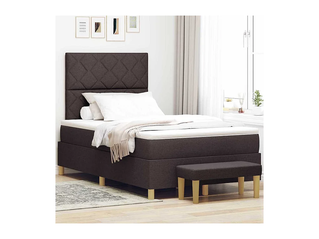 Lit à ressorts avec matelas Marron foncé 120 x 190 cm tissu