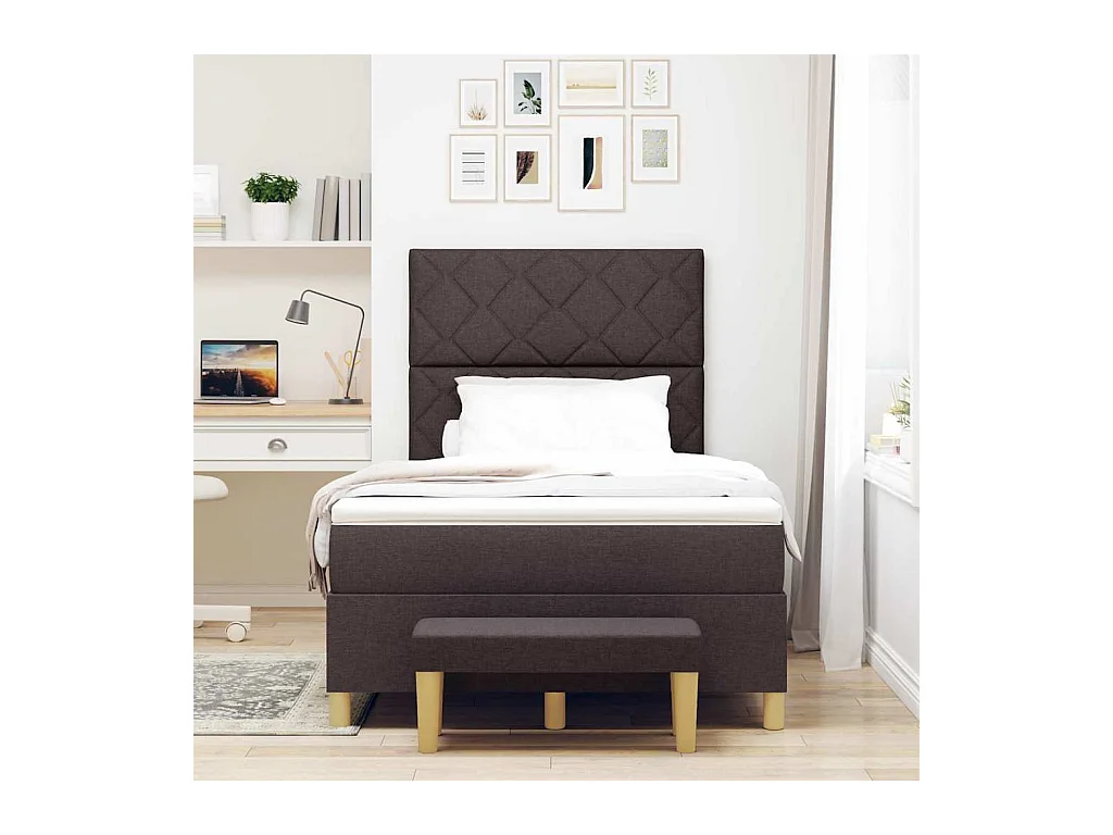 Lit à ressorts avec matelas Marron foncé 120 x 190 cm tissu