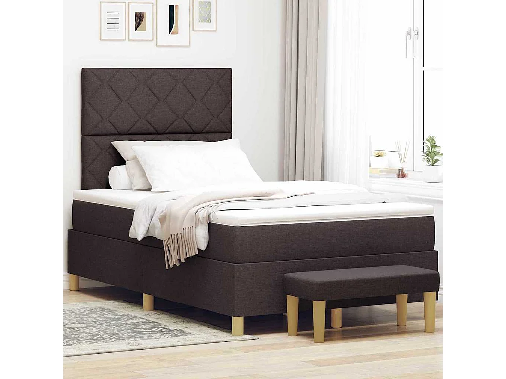 Boxspring bed met hoofdeinde Donkerbruin 190 x 120 cm Stof