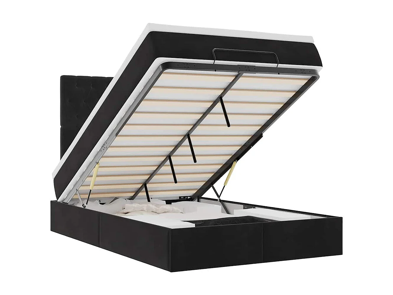 Ottoman-Bett mit Matratzen & LEDs Schwarz 120x200 cm Samt