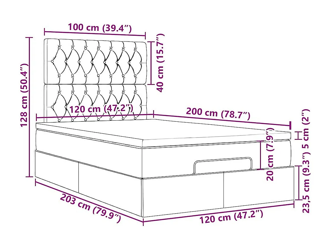 Ottoman-Bett mit Matratzen & LEDs Schwarz 120x200 cm Samt