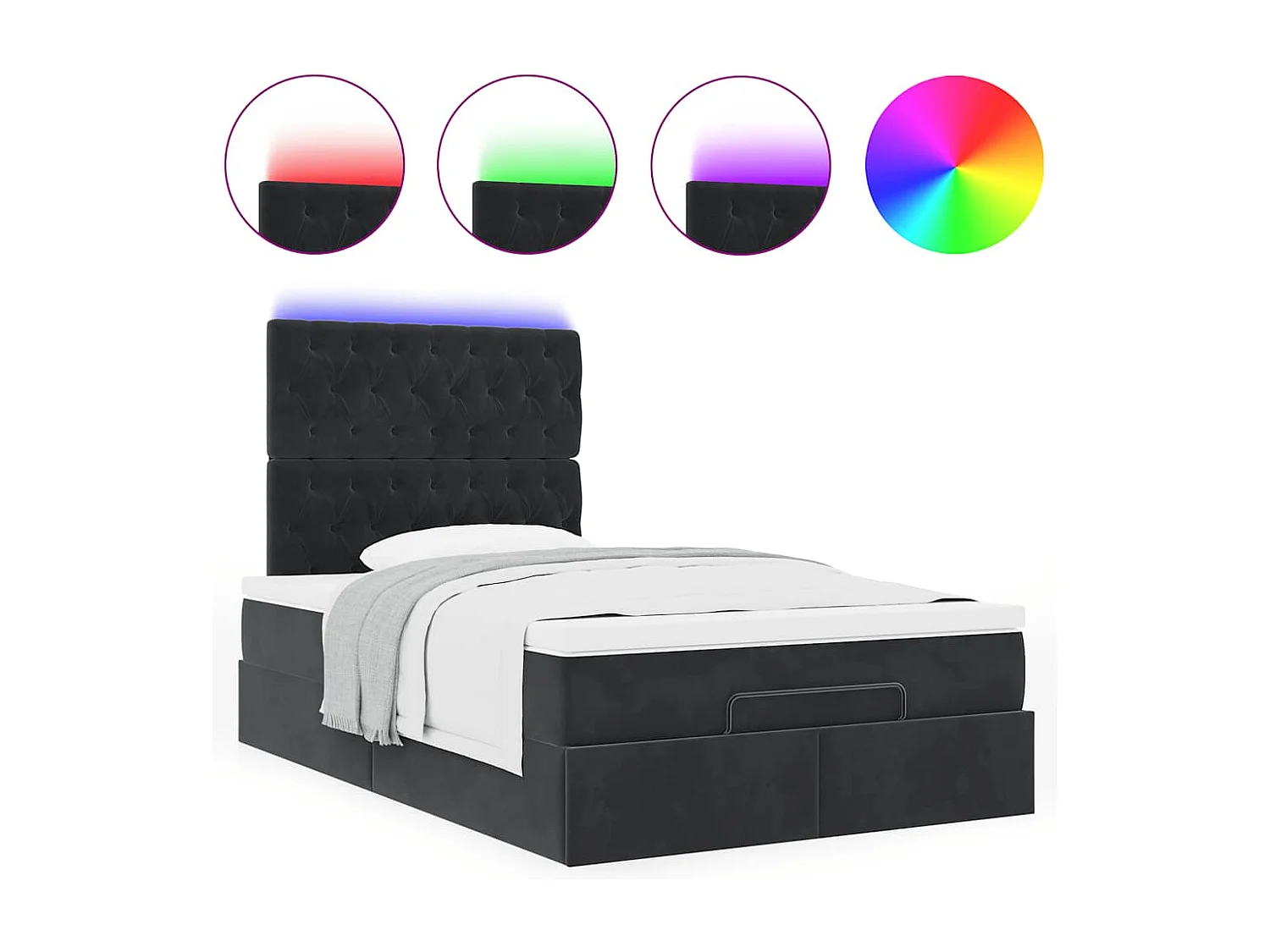 Ottoman-Bett mit Matratzen & LEDs Schwarz 120x200 cm Samt