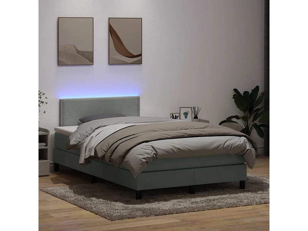 Boxspring met matras en LED fluweel lichtgrijs 120x210 cm