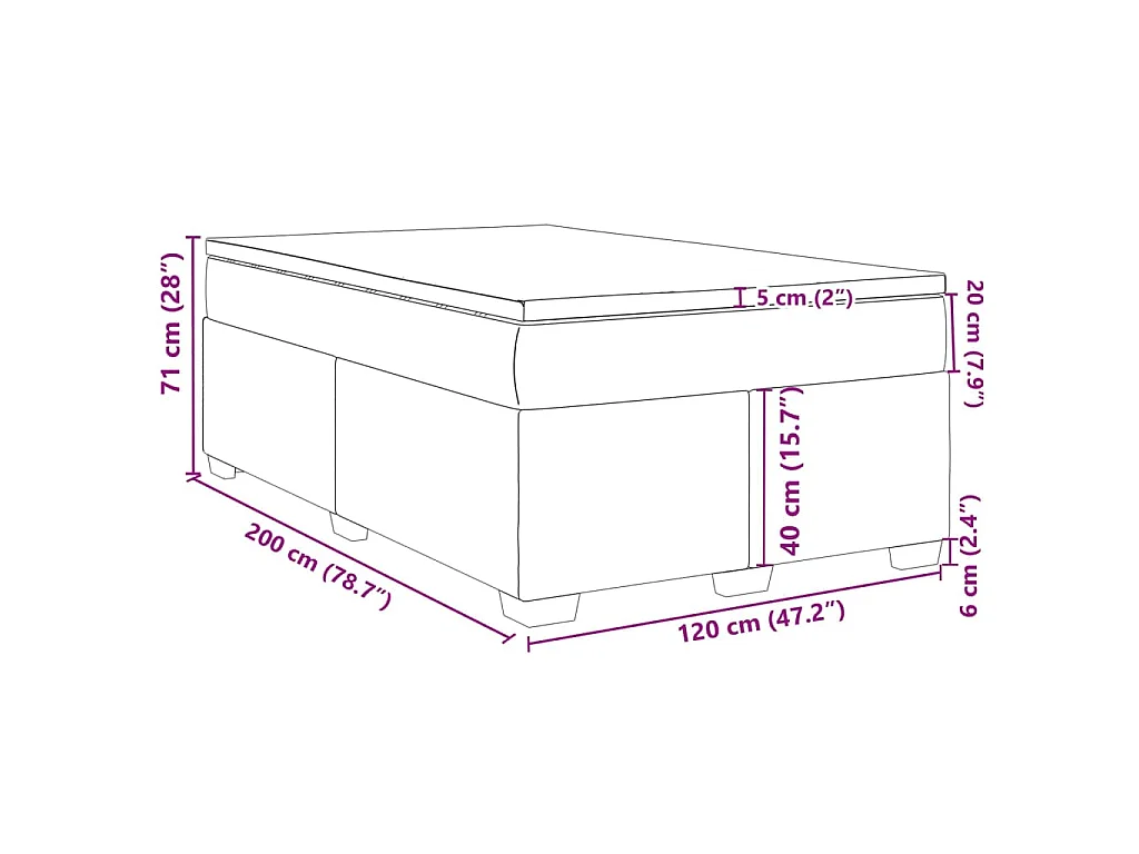 Cama box spring con colchón tela negro 120x200 cm