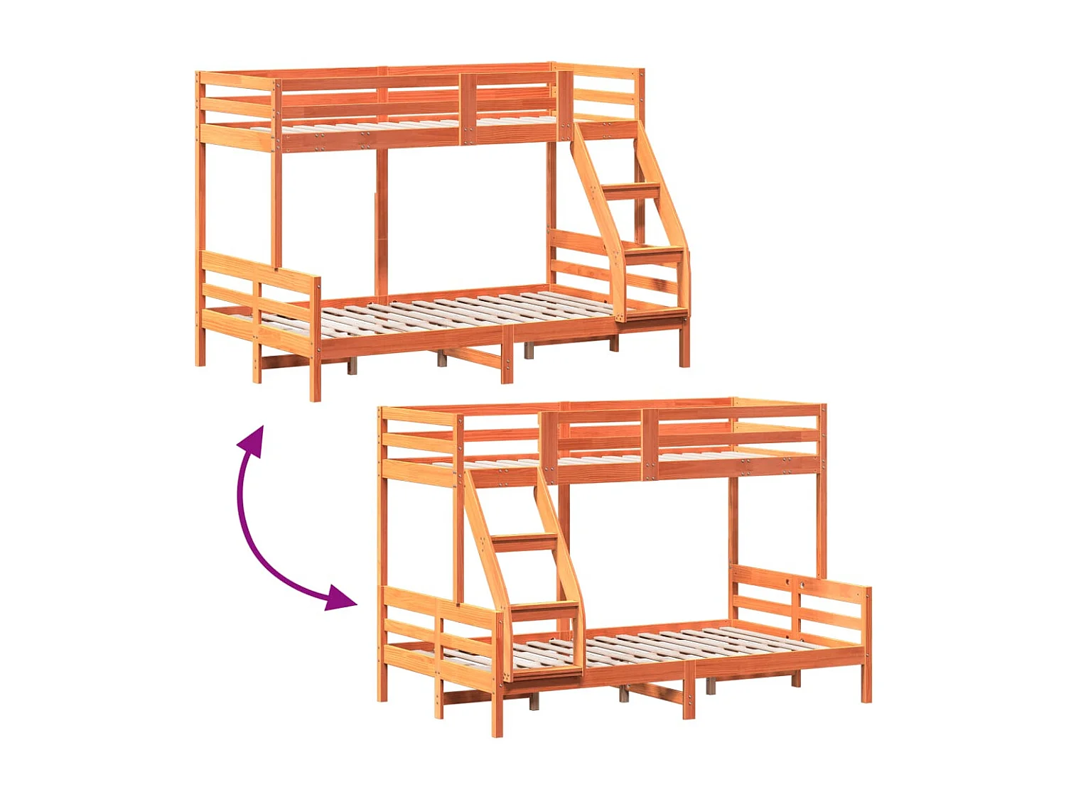 Lit superposé sans matelas 90x200/120x200 cm bois massif