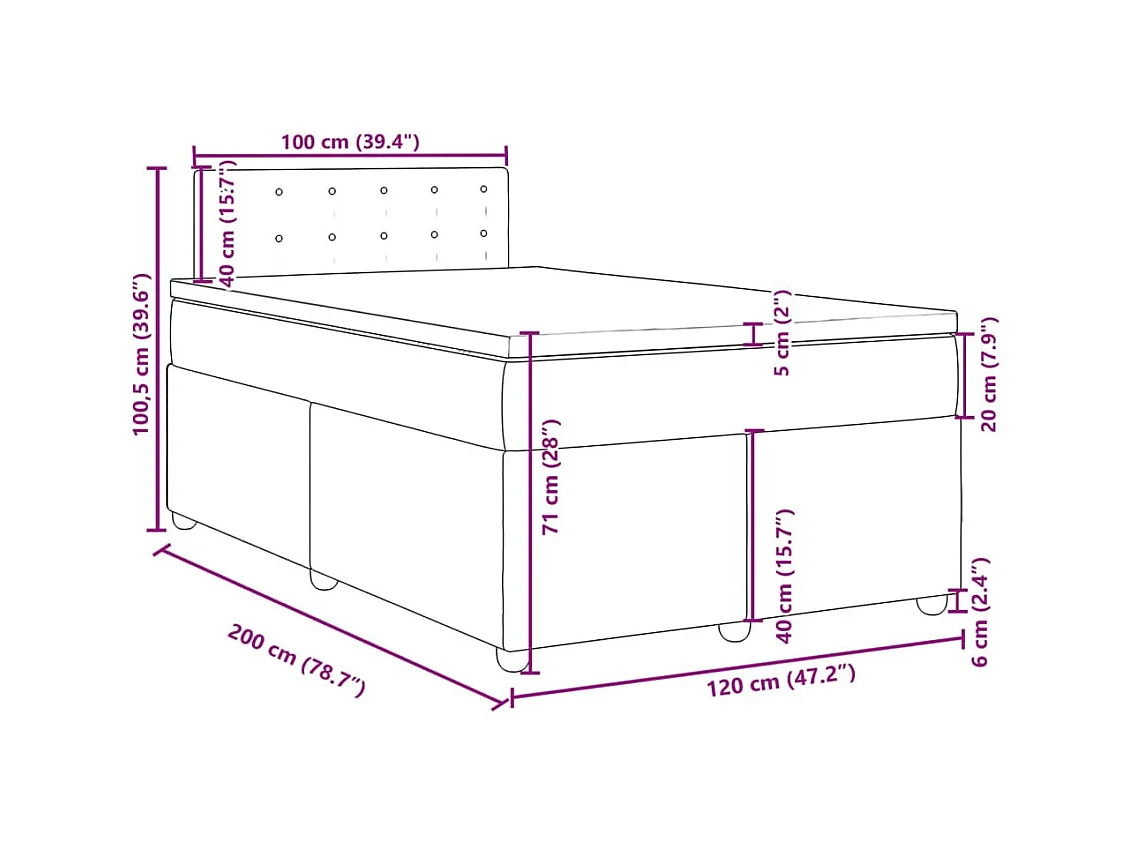 Giroletto a Molle con Materasso Marrone Scuro 120x200cm Tessuto