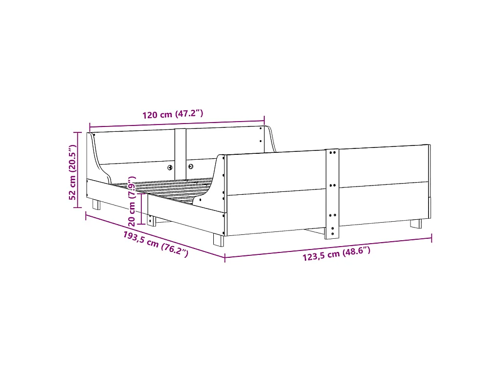 Bedframe zonder matras massief grenenhout wasbruin 120x190 cm