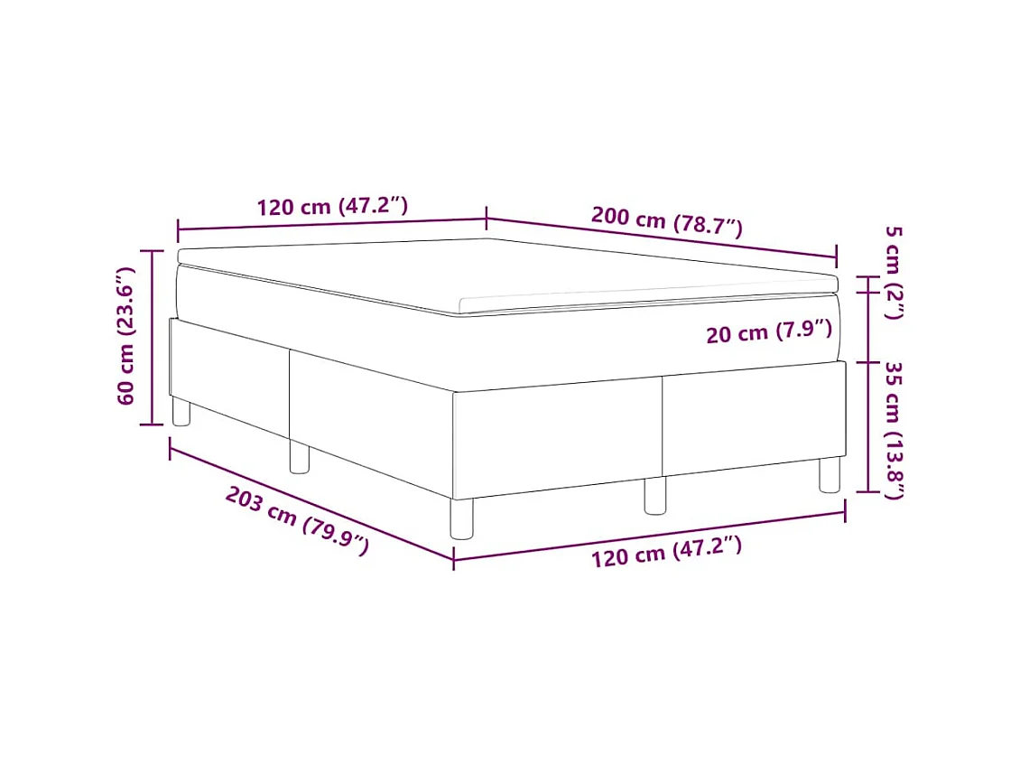Boxspringbett Produktattribute 203 x 120 x 60 cm Cordstoff