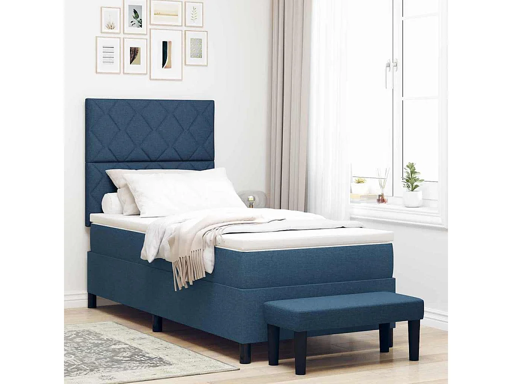 Letto a molle con testiera Blu 100 x 200 cm Tessuto