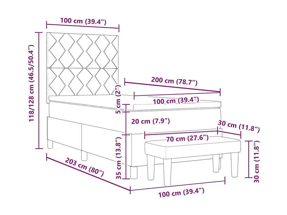 Letto a molle con testiera Blu 100 x 200 cm Tessuto