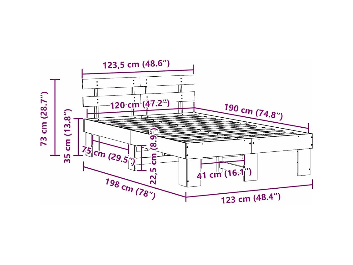 Cadre de lit Marron 120 x 190 cm Bois de pin massif