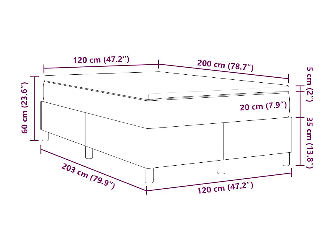 Lit à ressorts Gris clair et blanc 120 x 200 cm