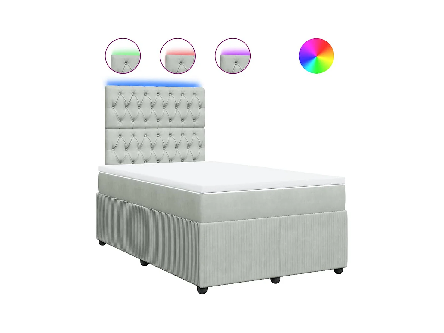 Sommier à lattes de lit et matelas gris clair 120x190cm velours